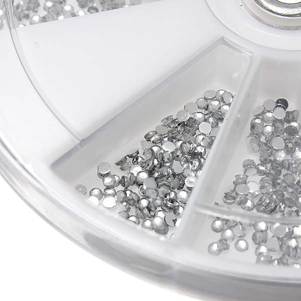 2400Pcs Clear Silver Gems Nail Art Round Rhinestones Glitter Wheel