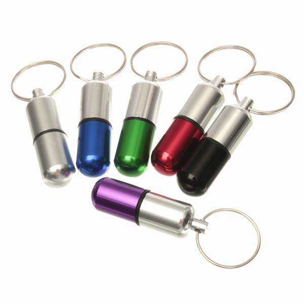 Waterproof Aluminum Pill Box Case Holder Keychain Bottle Container (Color Silver)