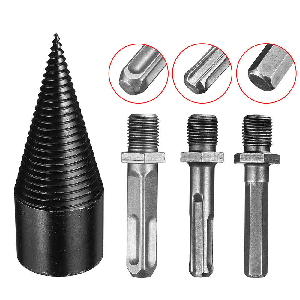 1Pc 42mm HSS Round/Square/Hexagonal Shank Firewood Drill Bit Splitter Wood Split Cone Drill Bit For