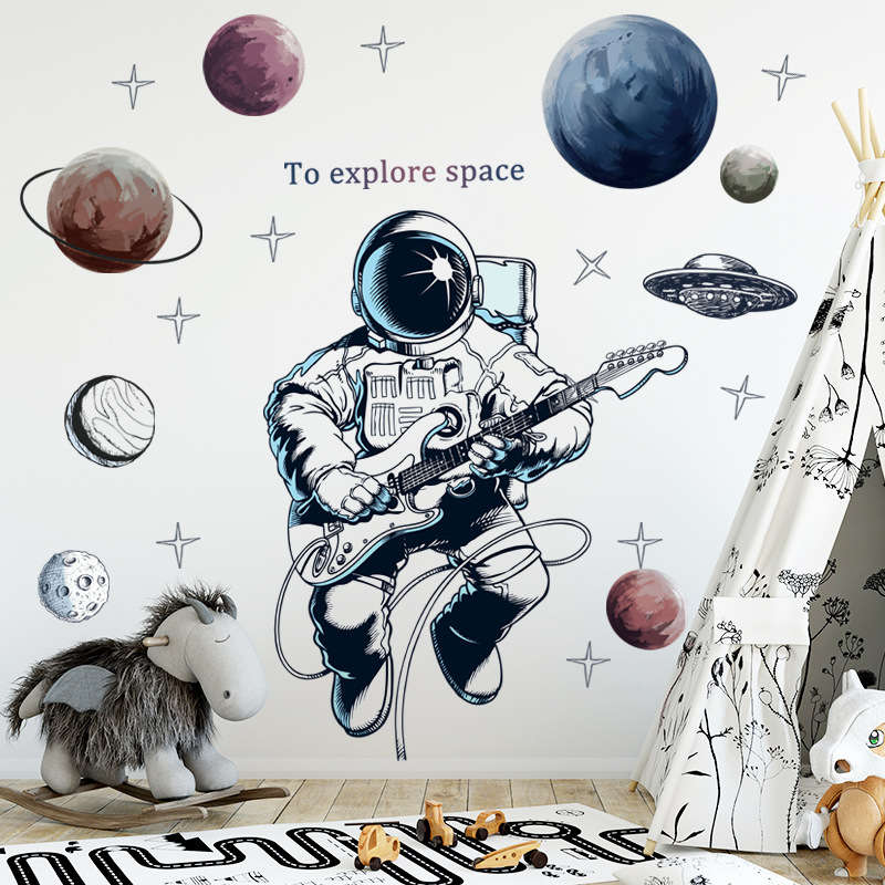 Space Theme Astronaut Wall Sticker Dormitory Living Room Wall Decor Self-Adhesive Bedroom 3d Kids Ro