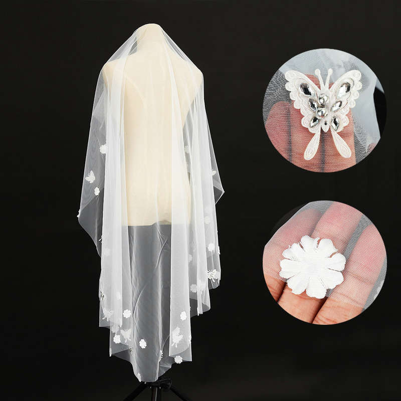 Elegant Ivory Cathedral Length Butterfly Petal Bride Wedding Bridal