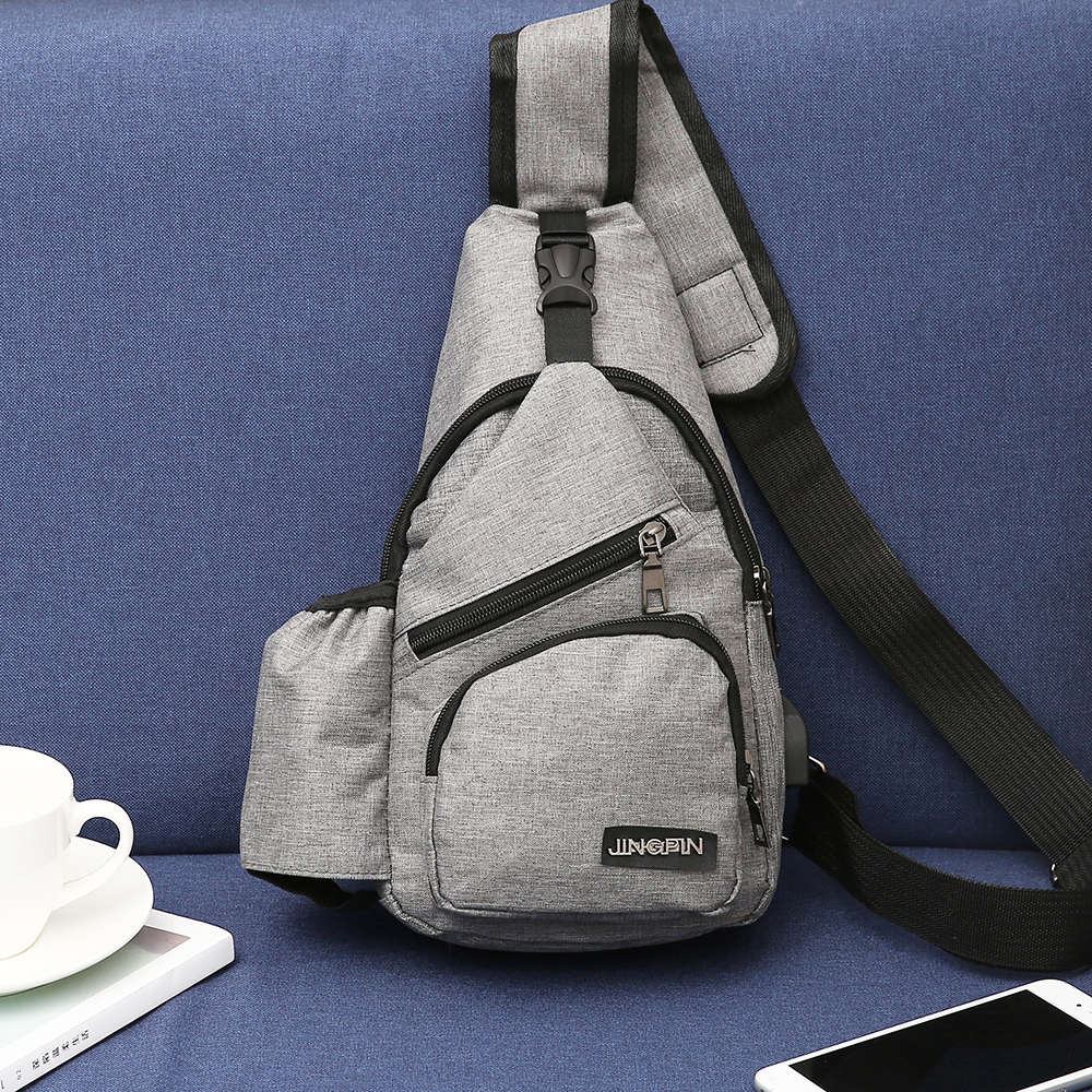 Men Oxford Large Capacity Casual Outdoor Travel USB Charging Port Sling Bag Chest Bag Cross (NO. 07)