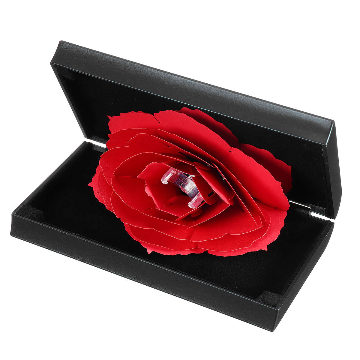 New Folding Rotating Rectangle Rose Ring Box Birthday Valentine's Day Jewelry Bo