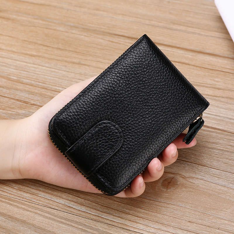 Men Genuine Leather Casual Portable Multi-Card Slot Rfid Anti-Theft Zipper Hasp Driver License Card