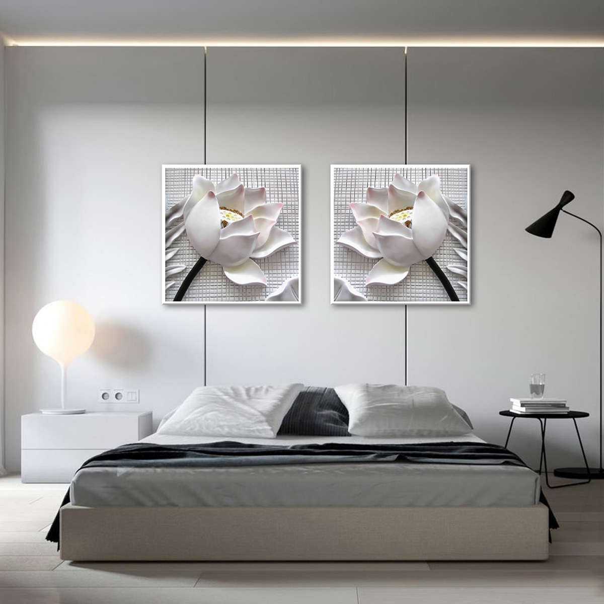 2Pcs White Rose Flower Wall Art Pictures Canvas Painting Prints Artwork