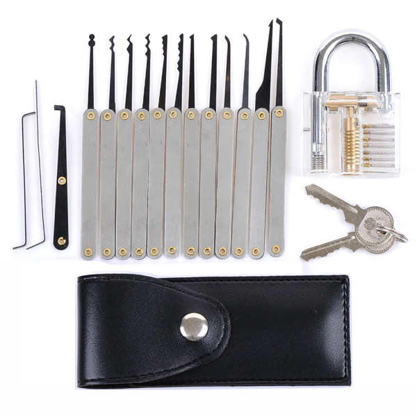 New DANIU Transparent Practice Padlock with 12pcs Unlocking Lock Picks Set Key Extractor Tools