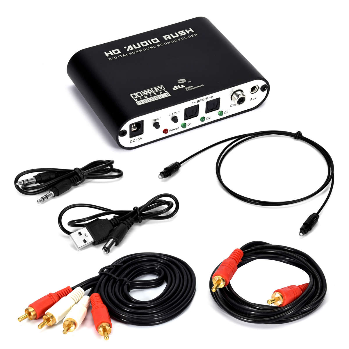 Digital to Analog 5.1 channel Stereo AC3 Audio Converter Optical SPDIF Coaxial AUX 3.5mm to 6 RCA So