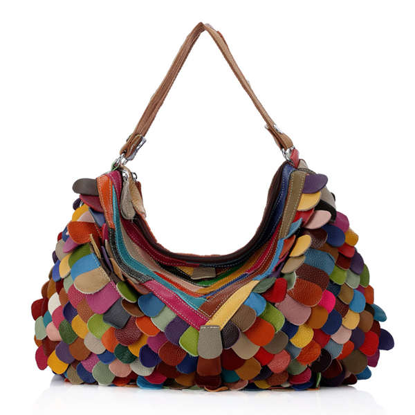 New Women Patchwork Genuine Leather Cowhide Handbag