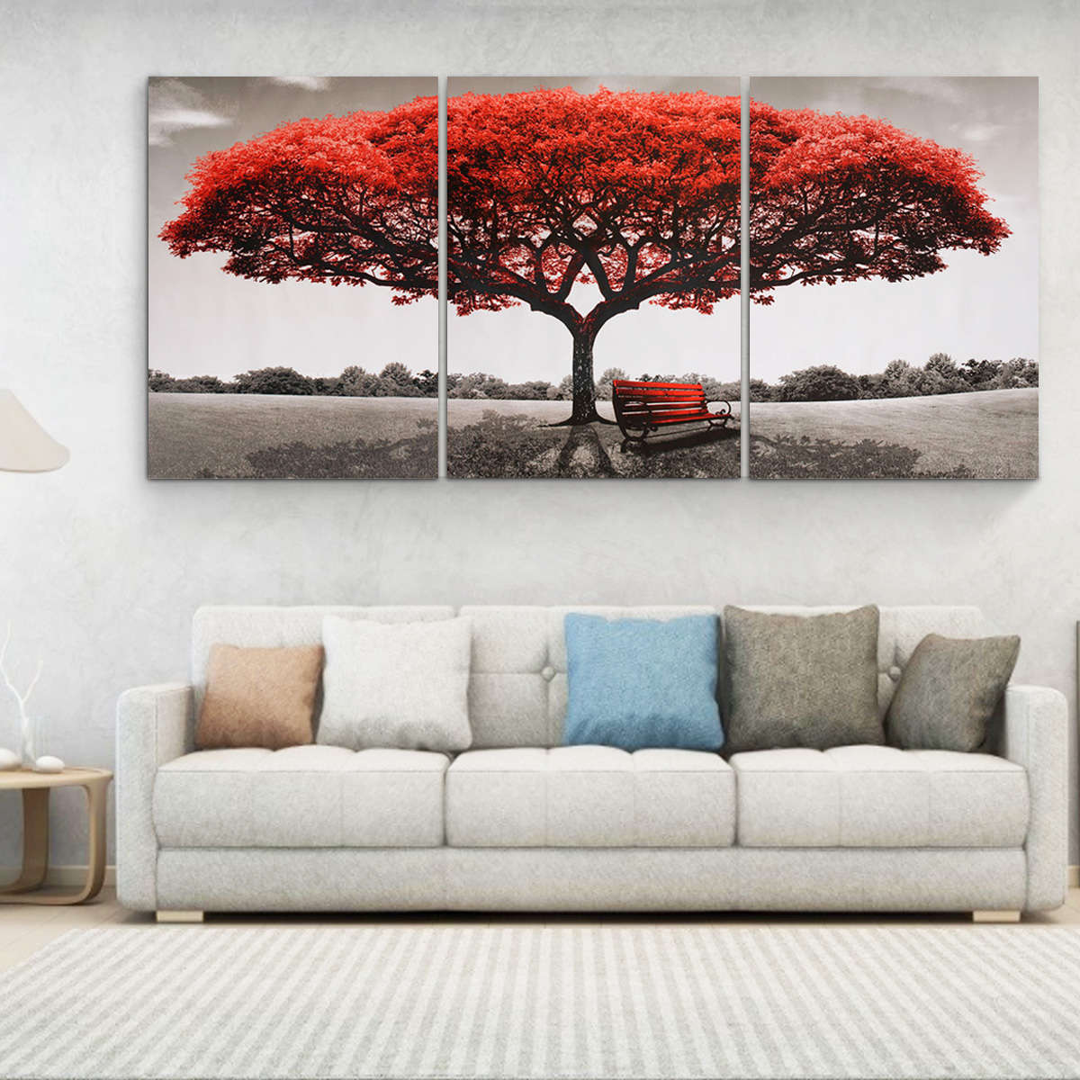 3 Pcs Wall Decorative Paintings Red Tree Canvas Print Art Pictures Frame