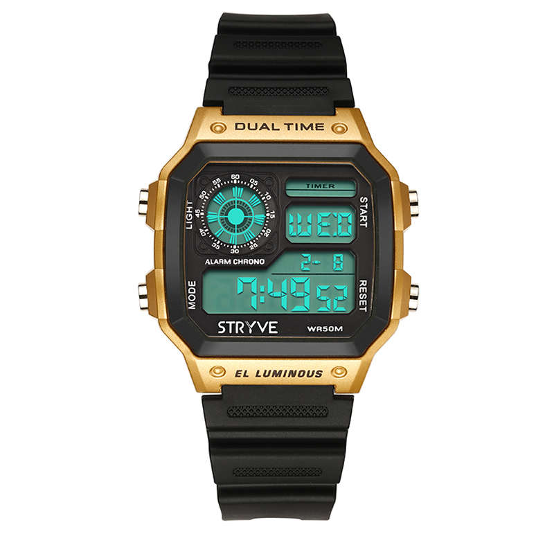 STRYVE S8013 Black Strap Luminous Display Alarm Clock Countdown Date Wekk Men Digital Watch