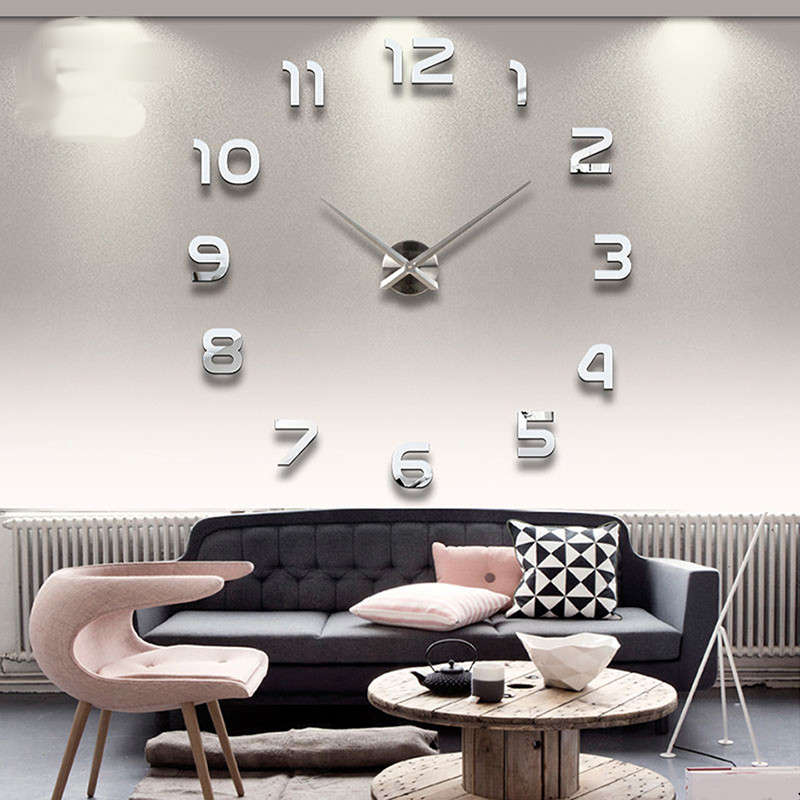 DIY 3D Frameless Wall Clock Modern Mute Large Mirror Surface Room Home O
