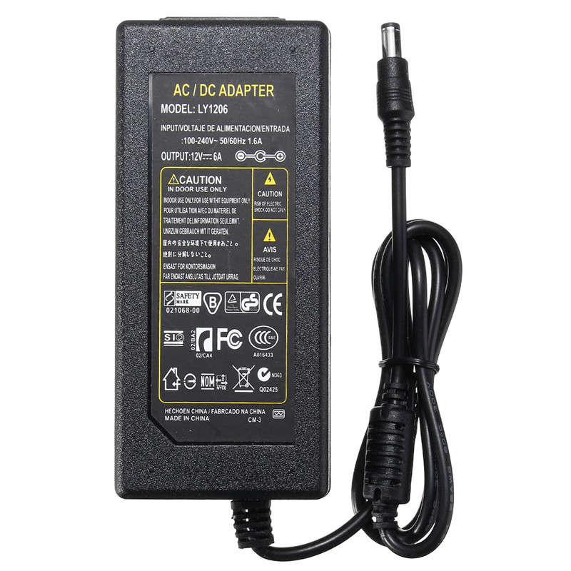 5.5x2.1mm DC 12V 6A Power Supply Adapter for CCTV Security Camera DVR + 8 Split Power Cable