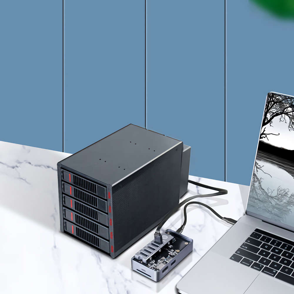 JEYI 5 Bays USB3.0 to SATA External Hard Drive Docking Station RAID Array Cabinet Hard Drive Enclosu