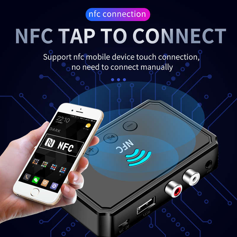 Bakeey Nfc-Enabled Bluetooth V5.0 Audio Transmitter Receiver 3.5Mm Aux 2Rca Wireless Audio Adapter F