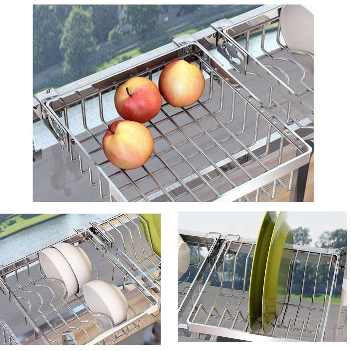 Stainless Steel Kitchen Shelf Rack Drying Drain Storage Holders Plate Dish Rack Kitchen Storage Rac