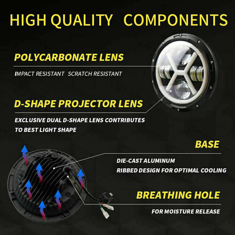 7`inch Waterproof Motorcycle Headlight Round LED Projector