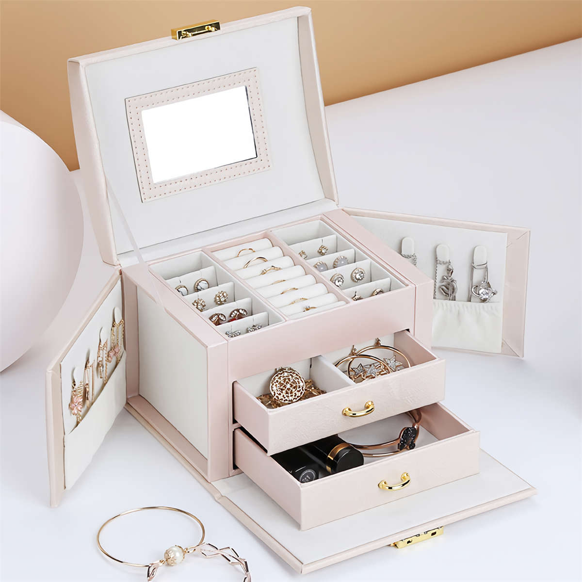 Jewelry Box Large Capacity Leather Storage Jewelry Box Earring Ring