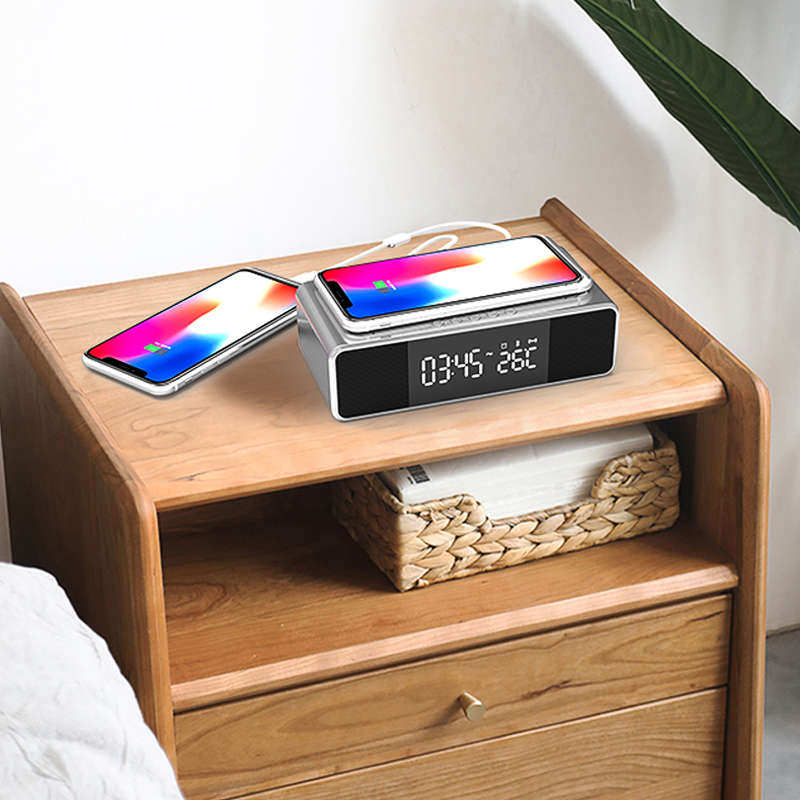 Wireless bluetooth Alarm Clock Phone Charger FM Radio Table Digital Thermometer With Alarm Clock Dis