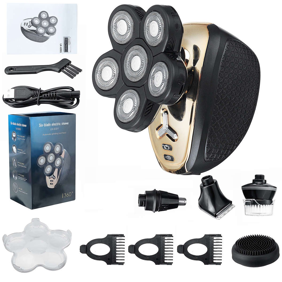 5 IN 1 6D Rotary Men Electric Shaver Bald Head Shaver Multi-functional Razor No