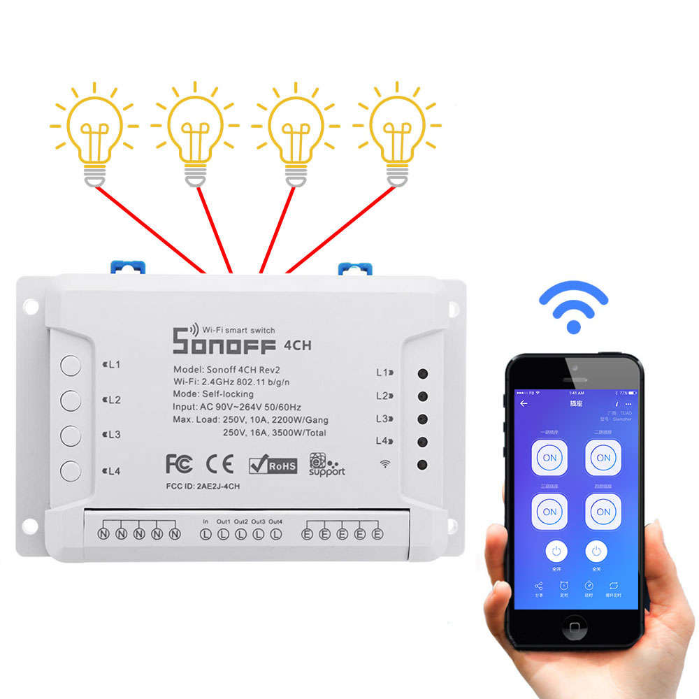 SONOFF 4CH R2 4 Channel 10A 2200W 2.4Ghz Smart Home WIFI Wireless Switch