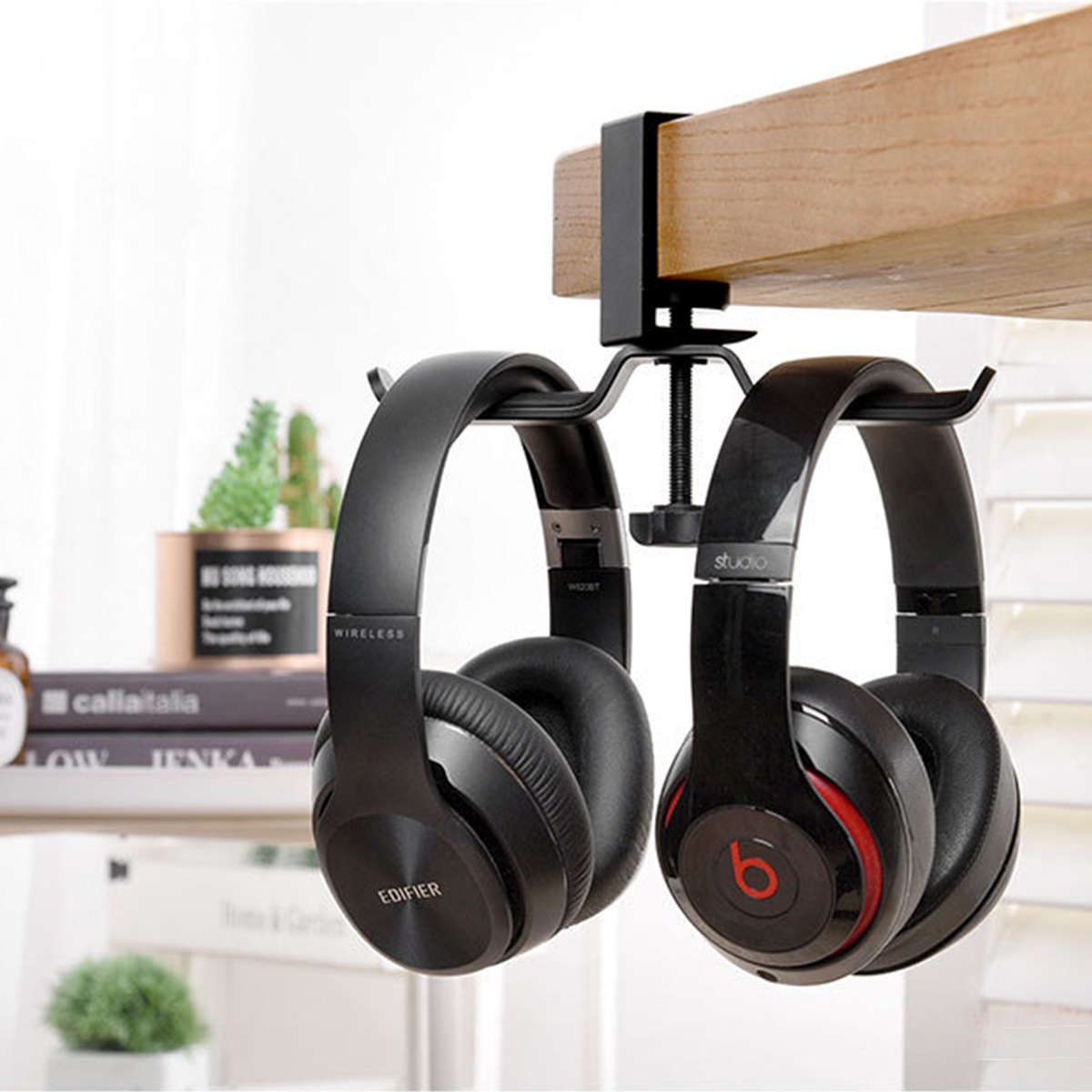 Universal Metal Dual Headphone Holder Head-mounted Earphone Bracket Hook