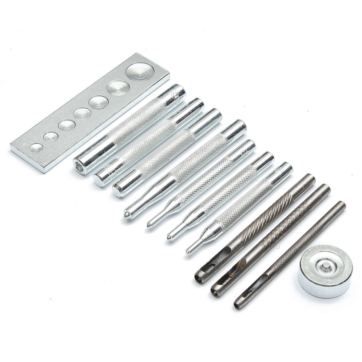 12Pcs Metal Hole Punches Snap Rivet Fasteners Tool Setter Base Set for DIY Leathercraft...
