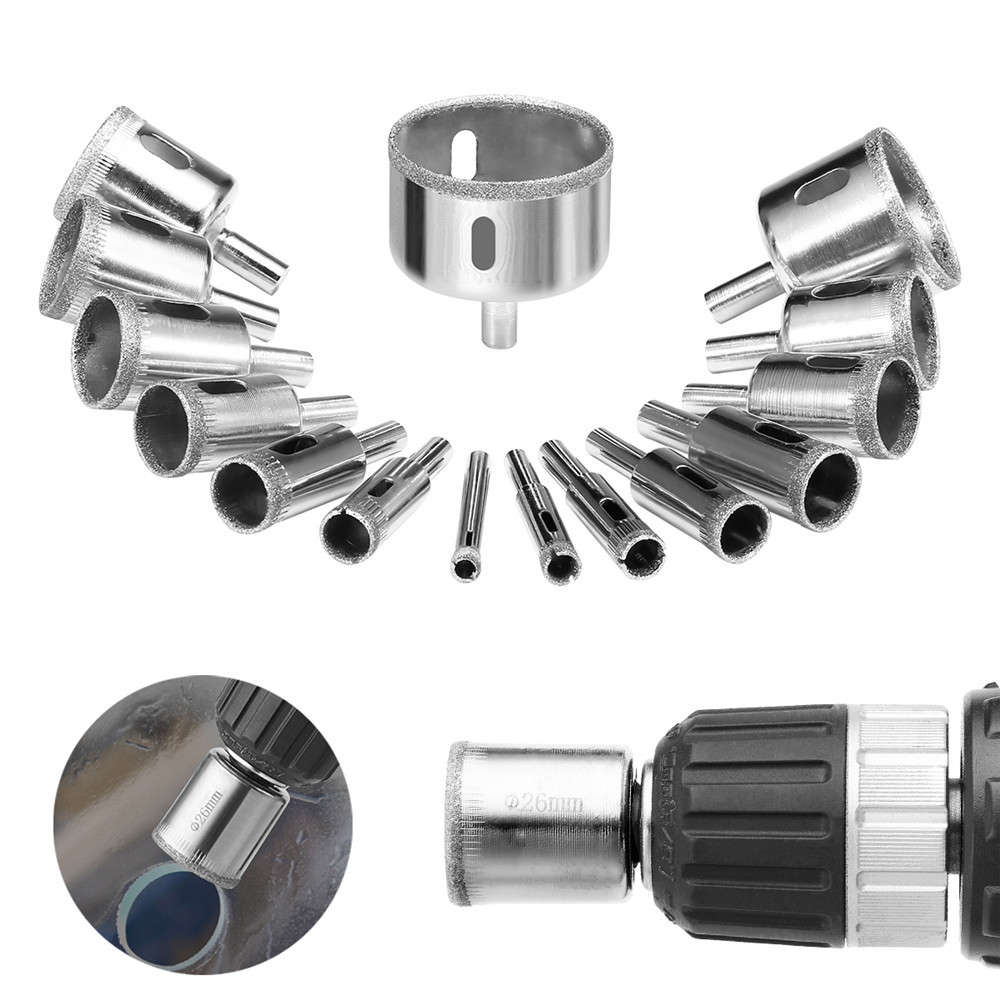 15pcs 6-50mm Diamond Hole Saw Cutter Tile Ceramic Glass Porcelain Marble Drill