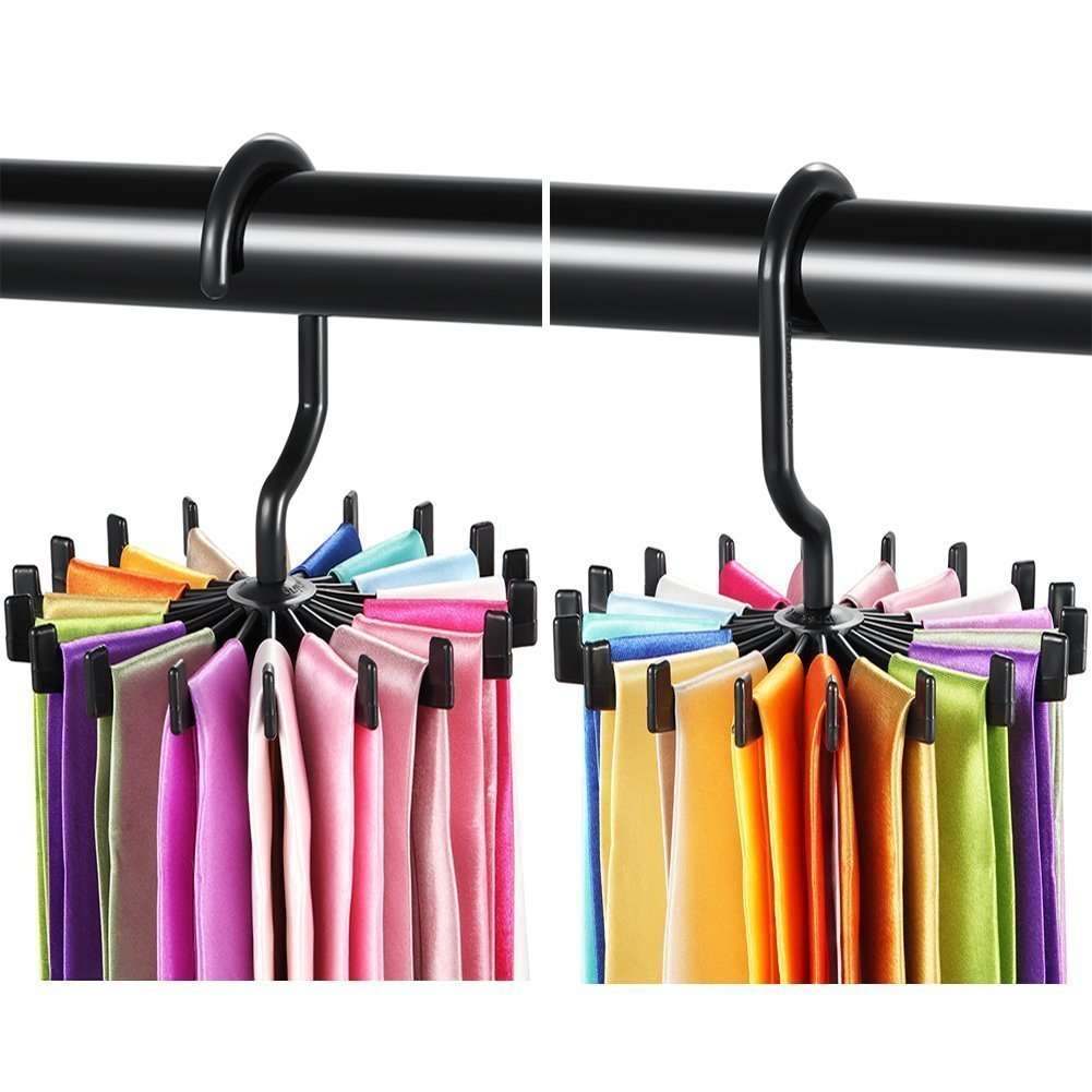 2pcs 360 Rotatable Tie Hanger Rack Adjustable Neck Ties Silk Scarf Storage Hook Organizer