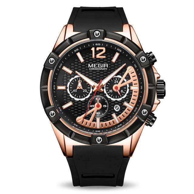 MEGIR 2083G Military Design Chronograph Silicone Waterproof Quartz Watch Men Wrist Watch