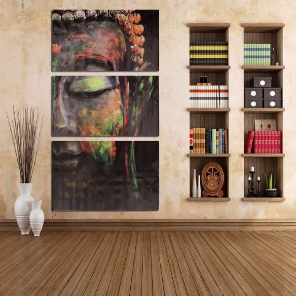 40X60Cm Buddha Statues Triple Frameless Canvas Prints Oil Painting Wall Art Home Decoration