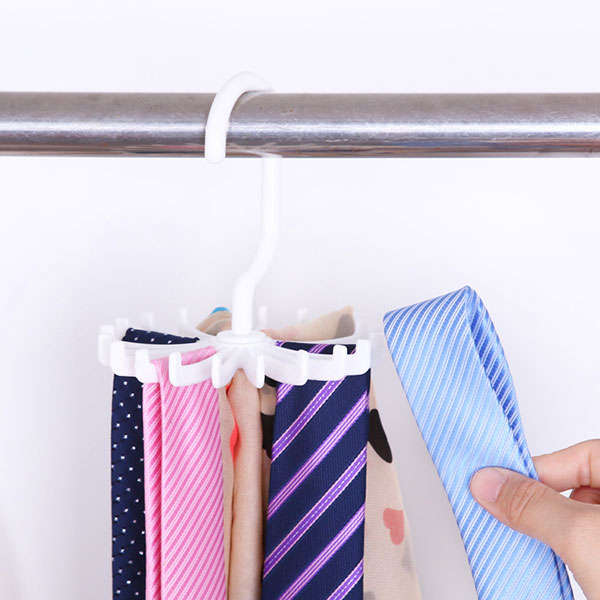 2pcs 360 Rotatable Tie Hanger Rack Adjustable Neck Ties Silk Scarf Storage Hook Organizer