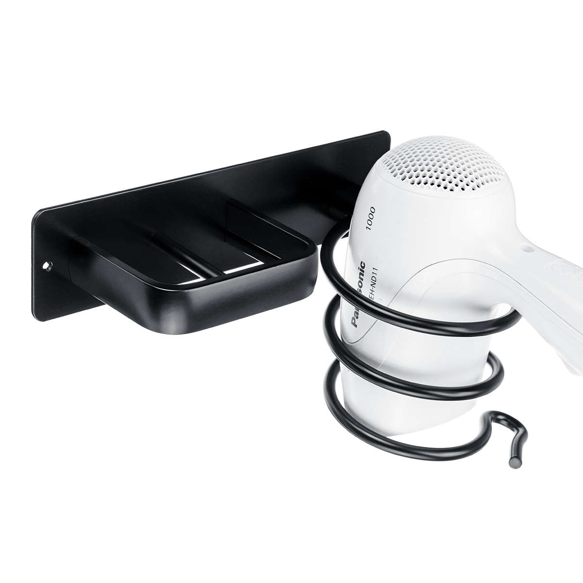 Wall Mounted Hair Dryer Holder Rack Bathroom Hair Straightener Shelf Storage Net (Color1 Black)
