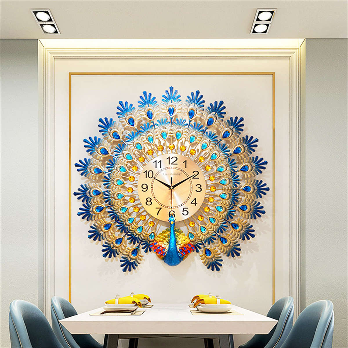 70*65cm Modern Large Peacock Wall Clock Quartz Clock Living Room Mute Home Decor...