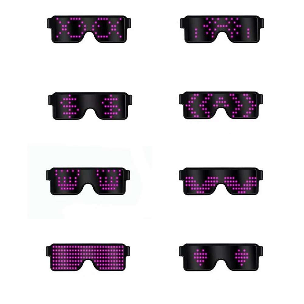 LUSTREON USB Chargeable LED Party Light Up Glasses with 8 Patterns for Nightclub Christmas Wearing