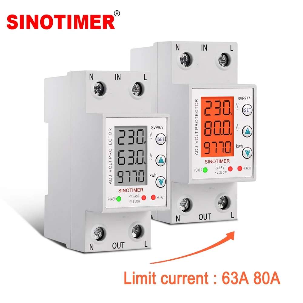 SINOTIMER SVP-977 230V 63A8 0A Home Usage Adjustable Voltage and Current Protec