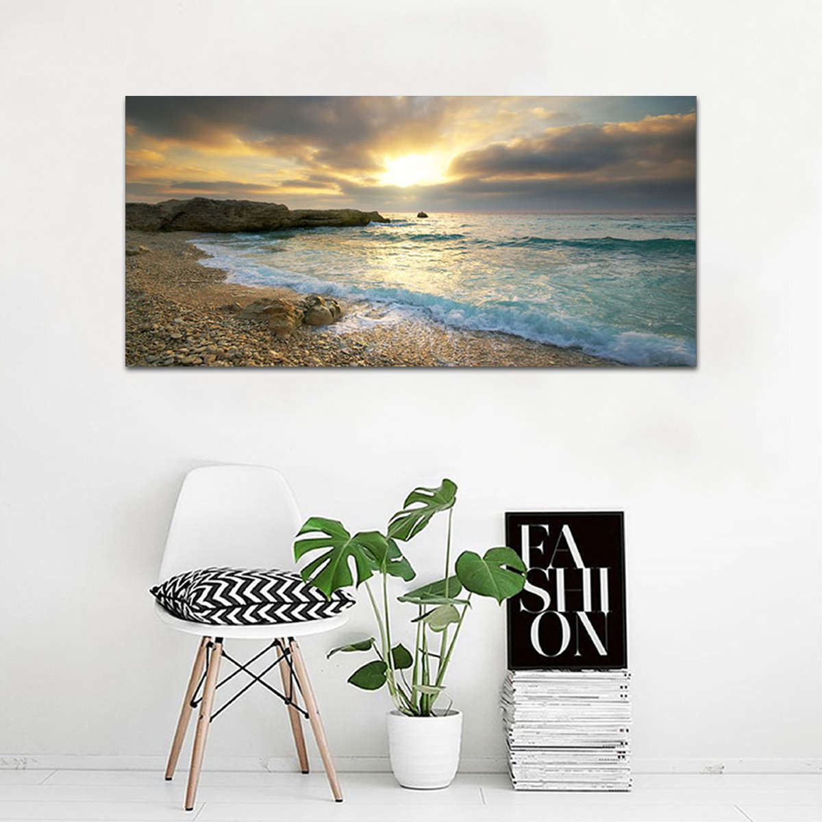 Beach Canvas Print Ocean Wave Sunset Sea No Frame Paintings Art Wall