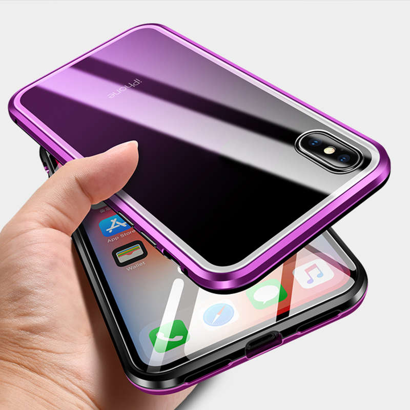New Bakeey 360 Full Body Magnetic Adsorption Aluminum Front & Back Glass Protective Case