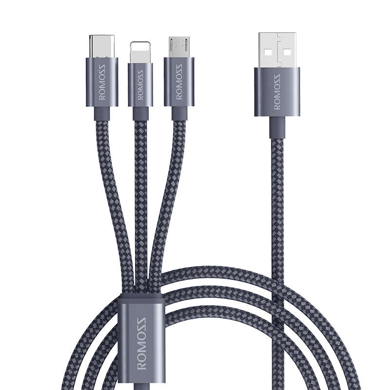 ROMOSS CB25A 3 in 1 for Lightning Type-C Micro USB 2.1A USB Cable for Samsung Galaxy S21 Note S20 ul