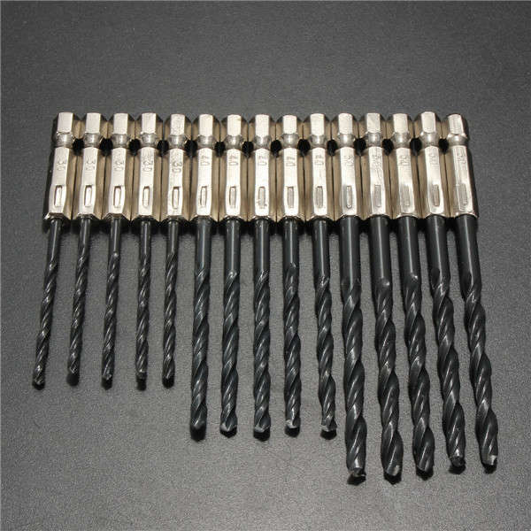 15pcs 3/4/5mm HSS 1/4 Inch Hex Shank Twist Drill Bit