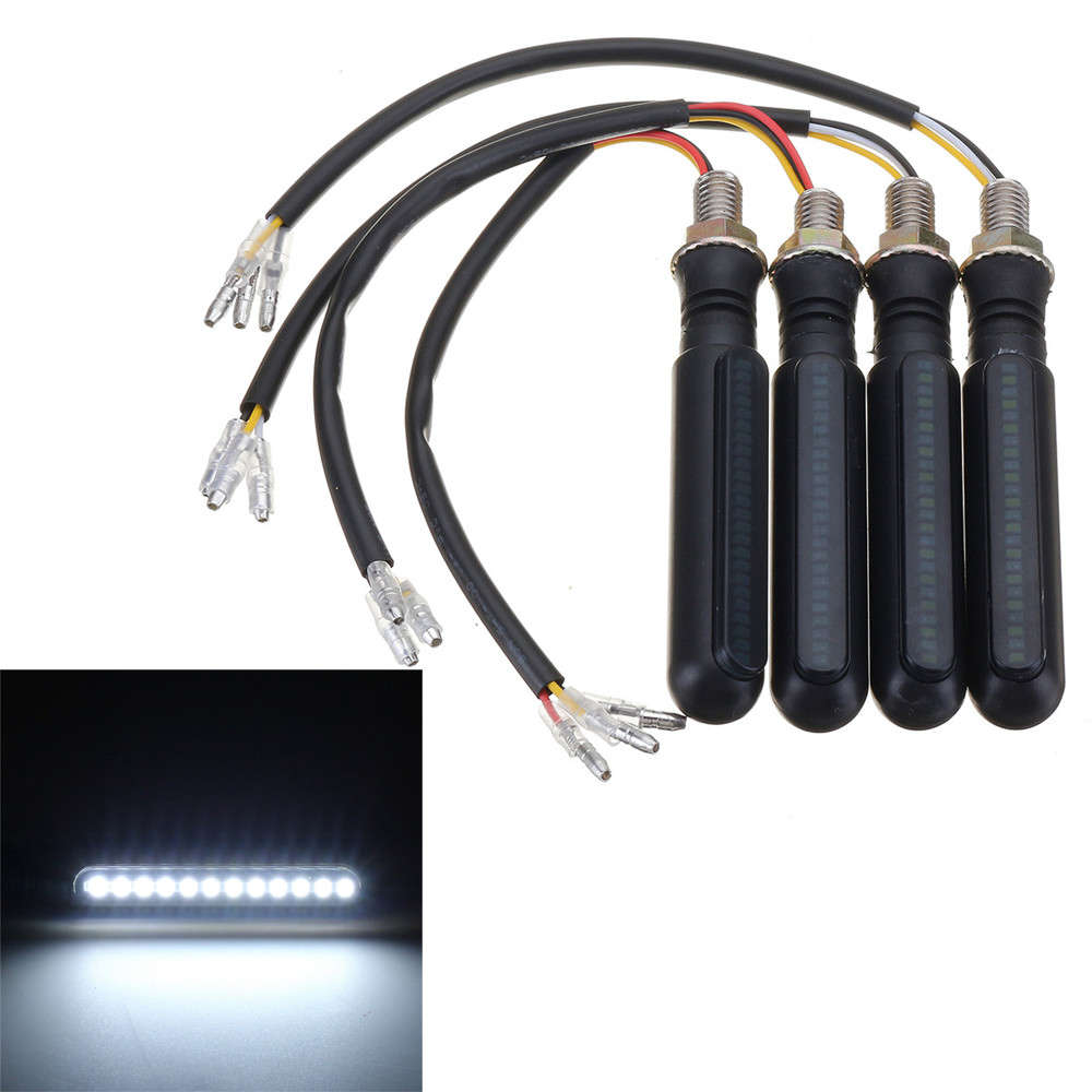 4Pcs Motorcycle Sequential Flowing LED Amber Turn Signal Indicator+White DRL+Red
