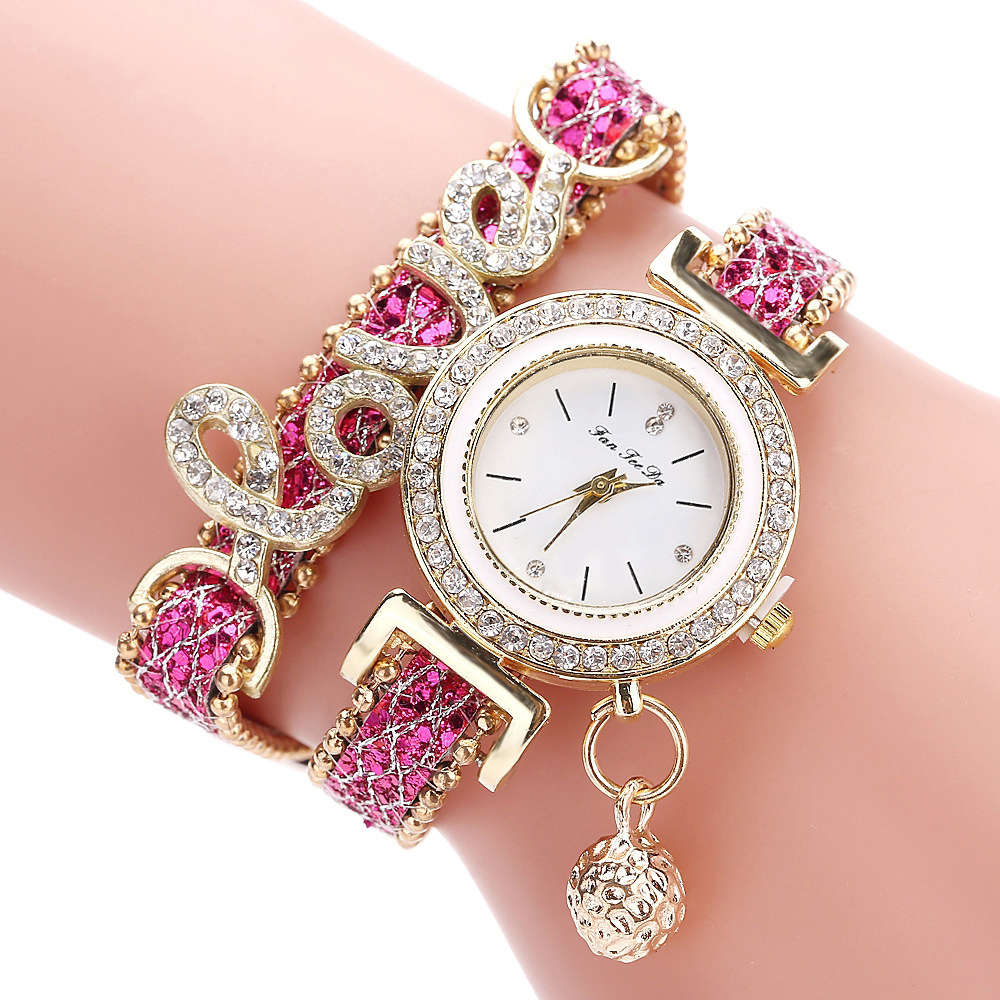 Deffrun Pendant Women Bracelet Watch Crystal Fashion Style Full Alloy Quartz Wa