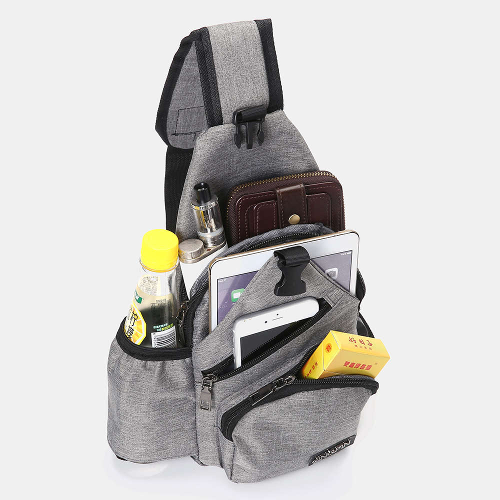 Men Oxford Large Capacity Casual Outdoor Travel USB Charging Port Sling Bag Chest Bag Cross (NO. 07)