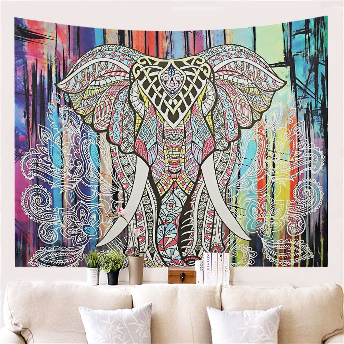 Colorful Dye Elephant Tapestry Wall Hanging Hippie Tapestry Colored Pr