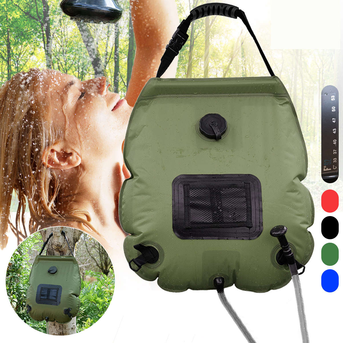 20L Portable Solar Heated Shower Water Bathing Bag Outdoor Camping Hiking Water