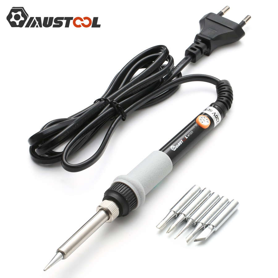 Mustool MT223 60W Adjustable Temperature Electric Solder Iron with 5pcs Solder Tips
