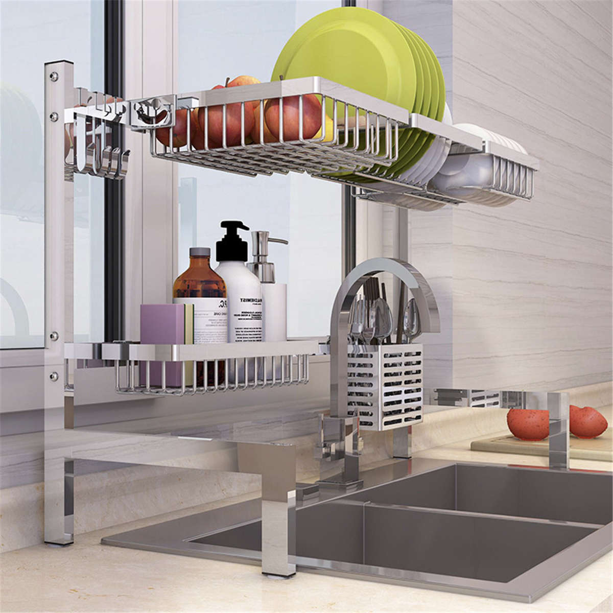Stainless Steel Kitchen Shelf Rack Drying Drain Storage Holders Plate Dish Rack Kitchen Storage