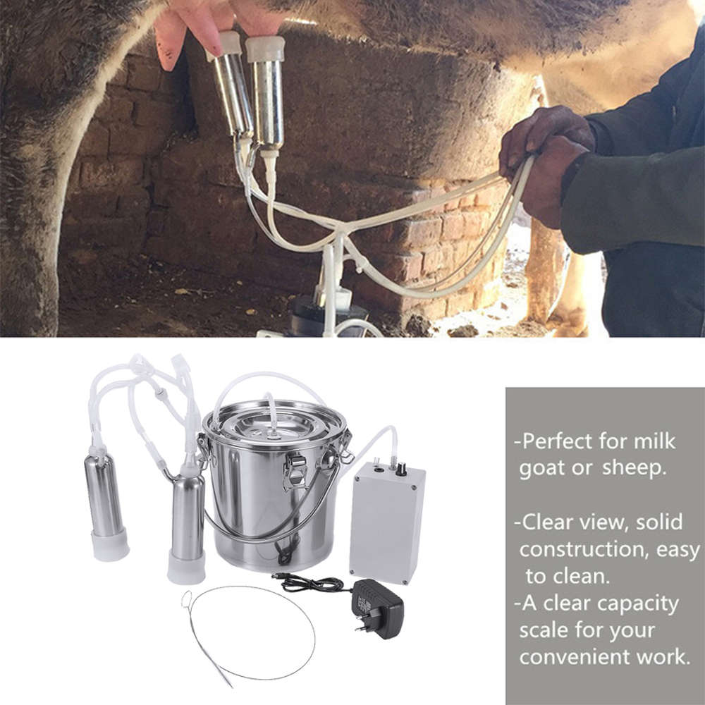 5L Electric Barrel Milking Machine Farm Cow Goat Milker Impulse Type Vacuum Pump Tools
