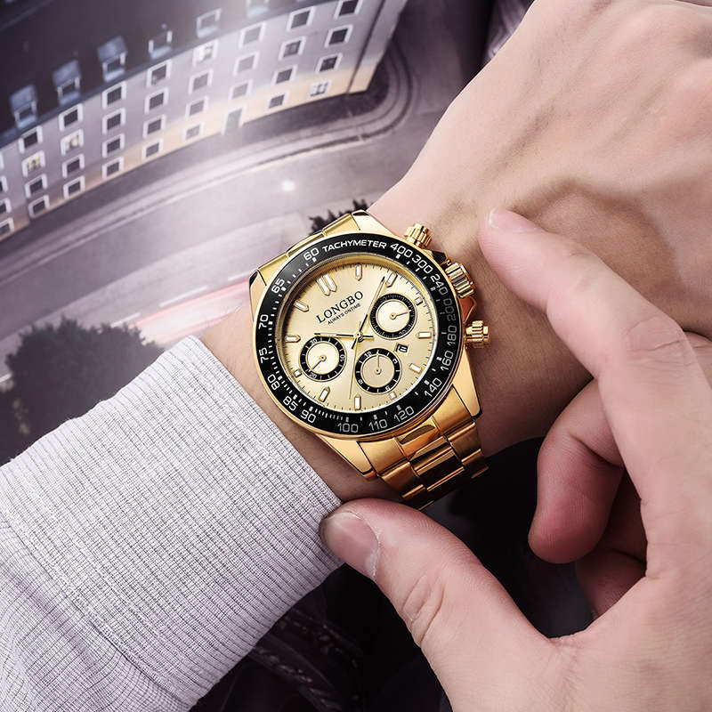 LONGBO 80522 Luminous Display Fashion Full Steel Strap Waterproof Business Men Quartz Watch