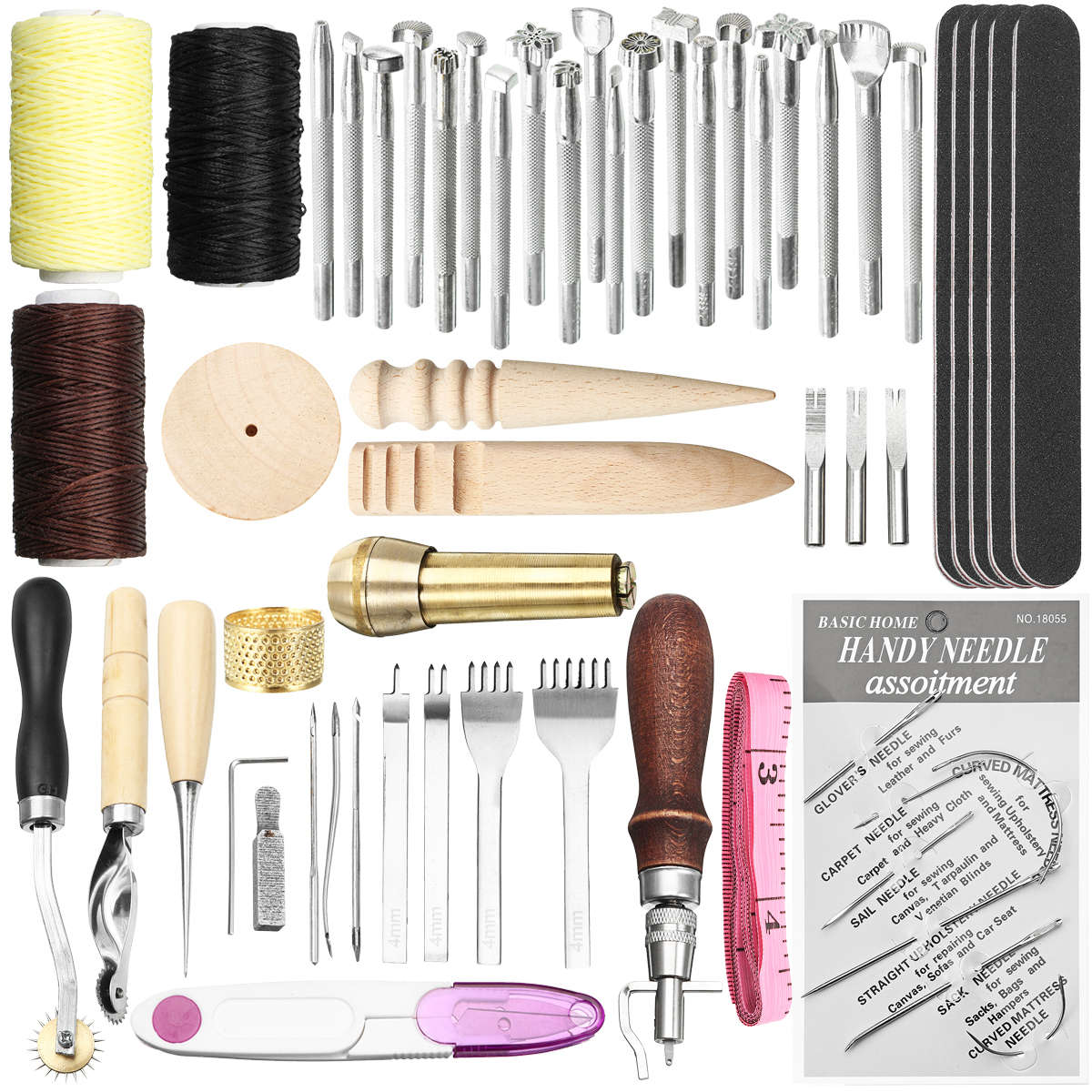 49Pcs Leather Craft Punch Carving Tool Stitching Carving Working Sewing Saddle DIY Kits...