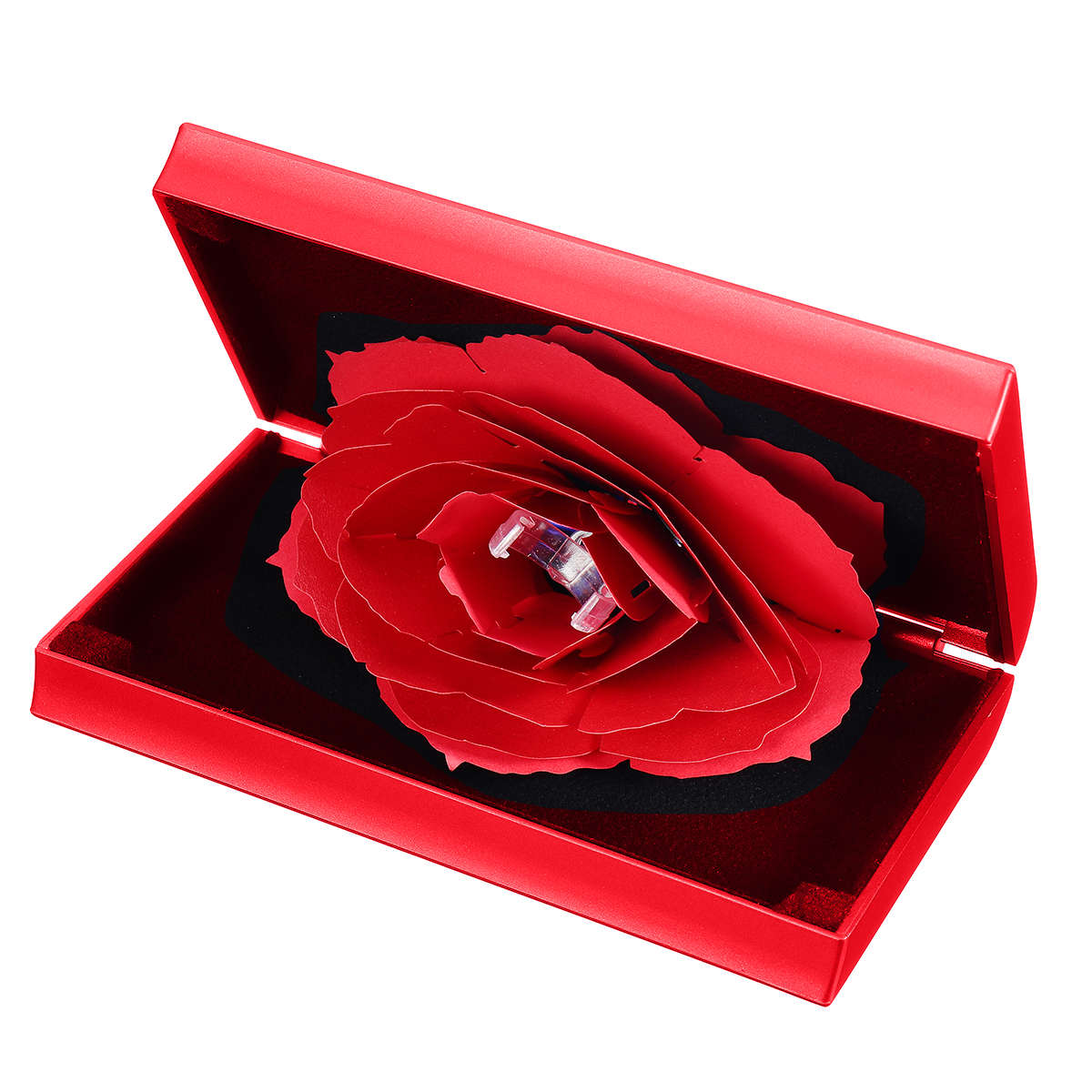 New Folding Rotating Rectangle Rose Ring Box Birthday Valentine's Day Jewelry Bo